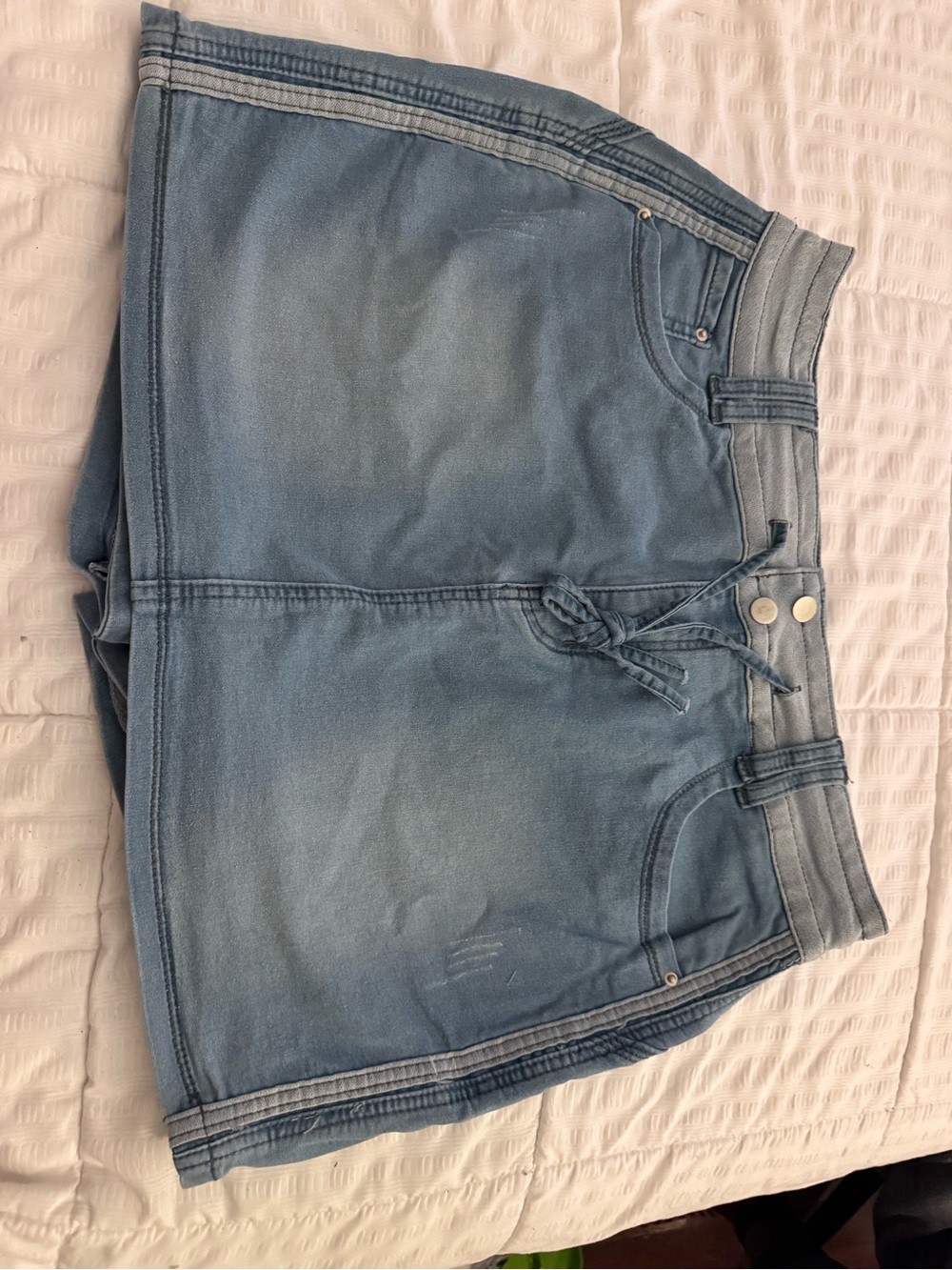 Women's Light Blue Denim Skort with Drawstring Waist